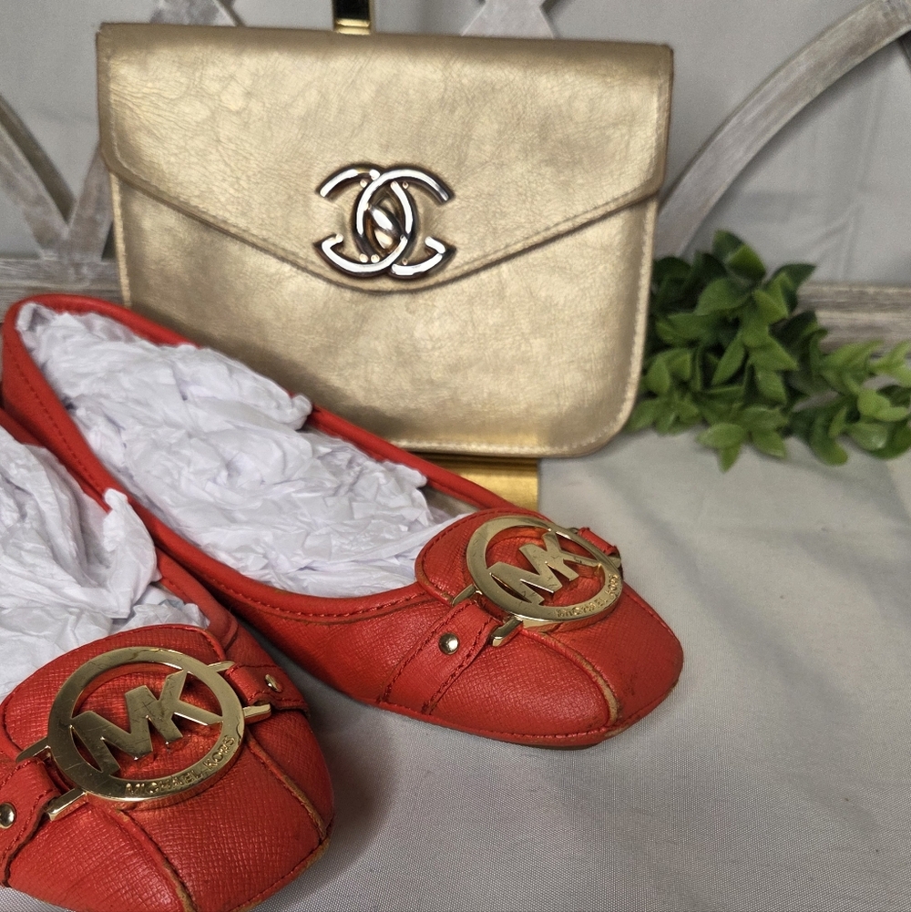 Bonus Wallet + Michael Kors Red/Orag Flats ❤️ Sz 6.5 Worn But Cute FREE Wallet💋